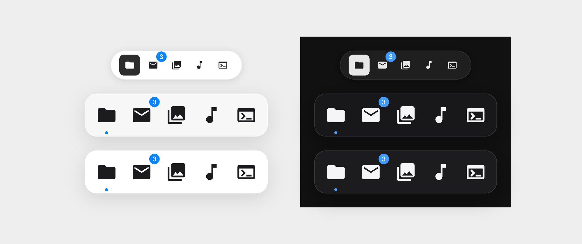 The three variants in light and dark