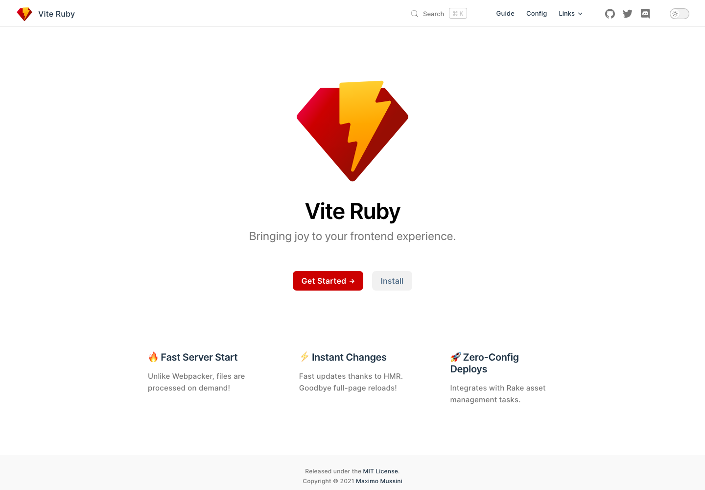 Old Vite Ruby home page