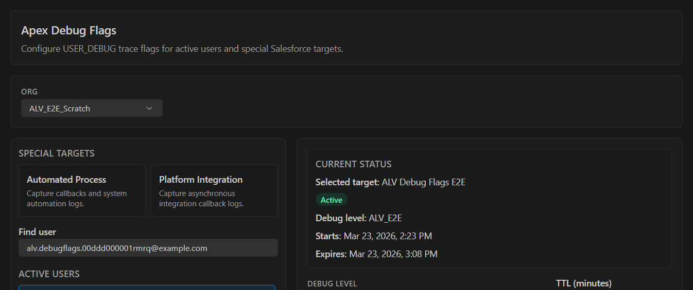 Apex Debug Flags editor