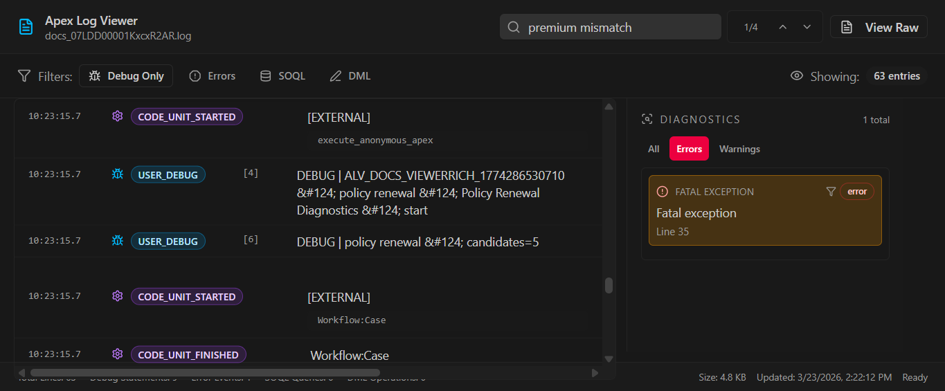 Dedicated Apex Log Viewer with diagnostics