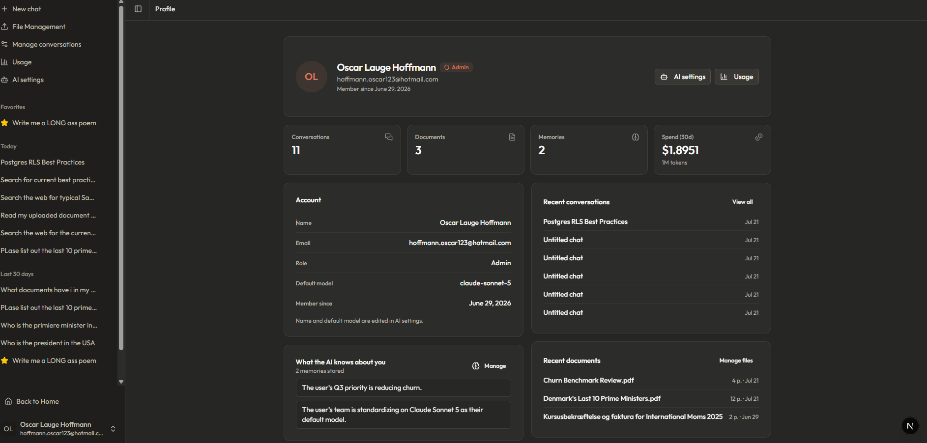 The profile page