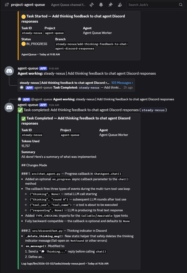 Task started and completed — token usage, change summary