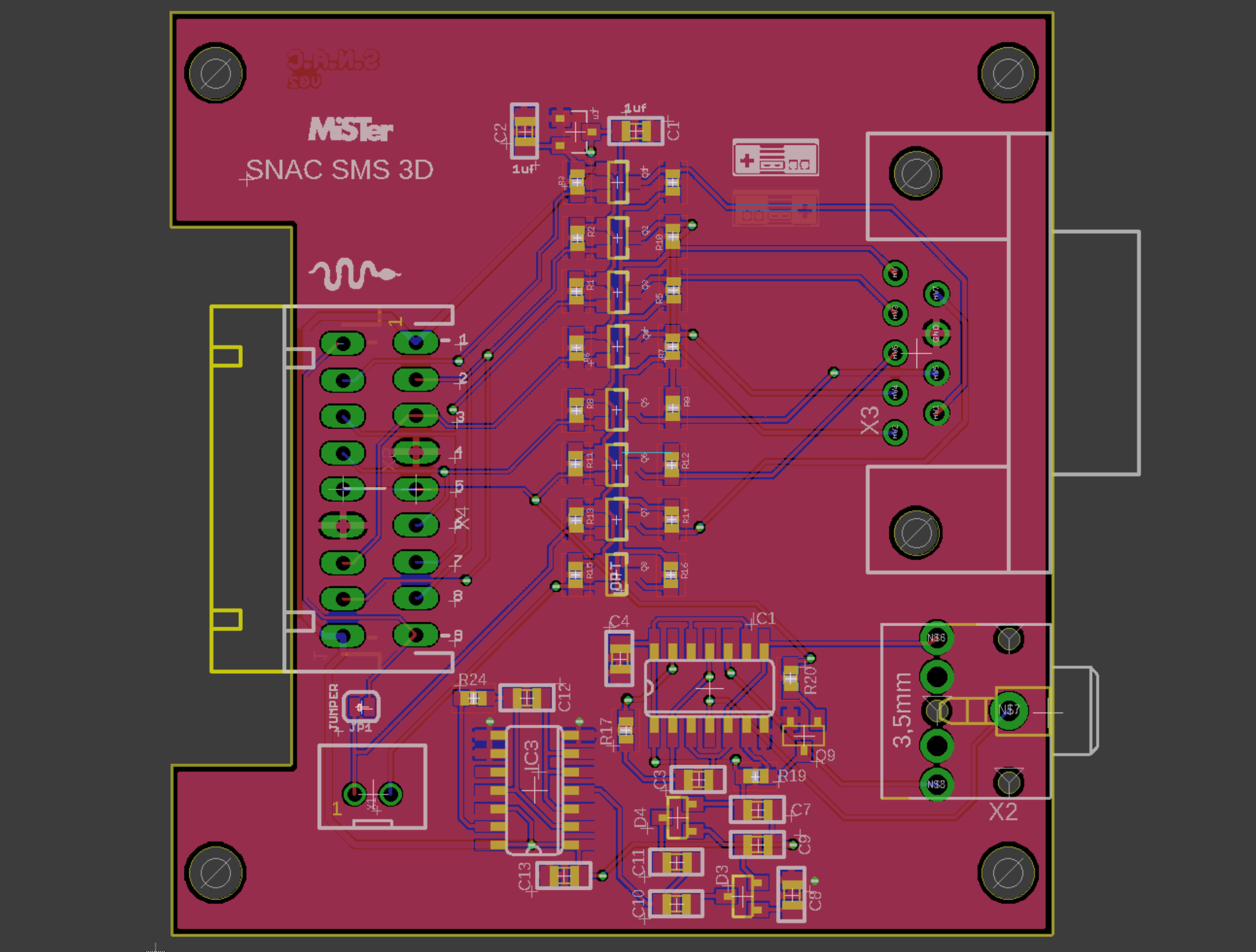 SNAC to SMS DB9 with 3D Glasses driver, JST version