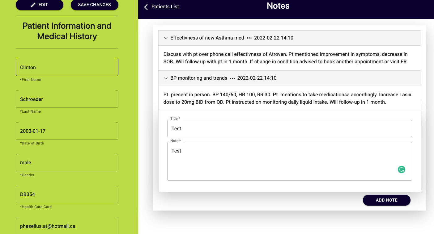 "Patient Profile and Practitioners Notes"