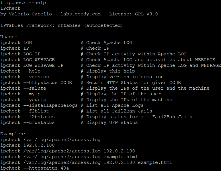 GeodyLabs IPTools IPcheck tool bash shell script Linux screenshot
