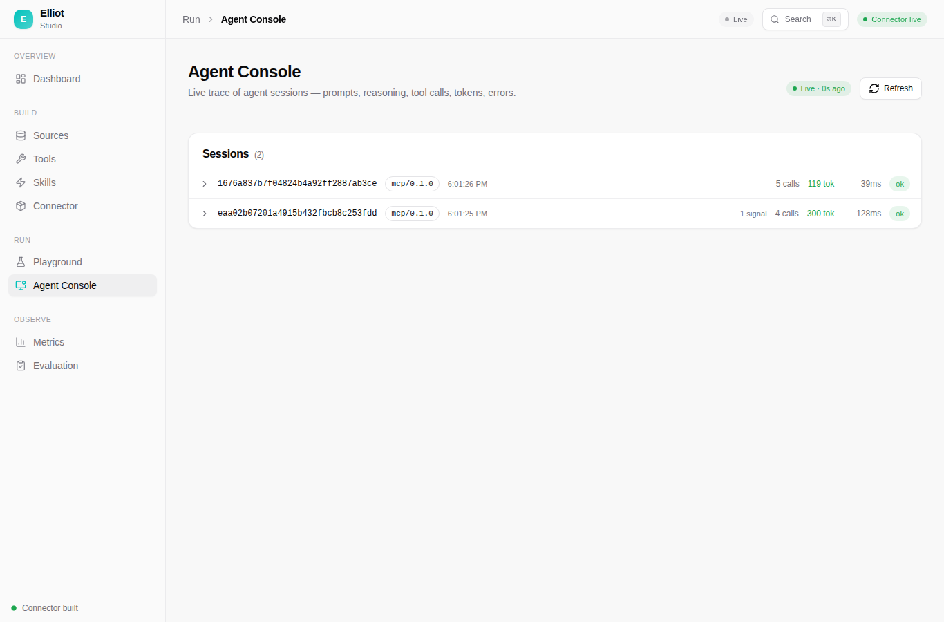 Studio Agent Console page