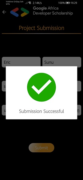 Successful submission popup
