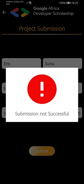 Submission failed popup