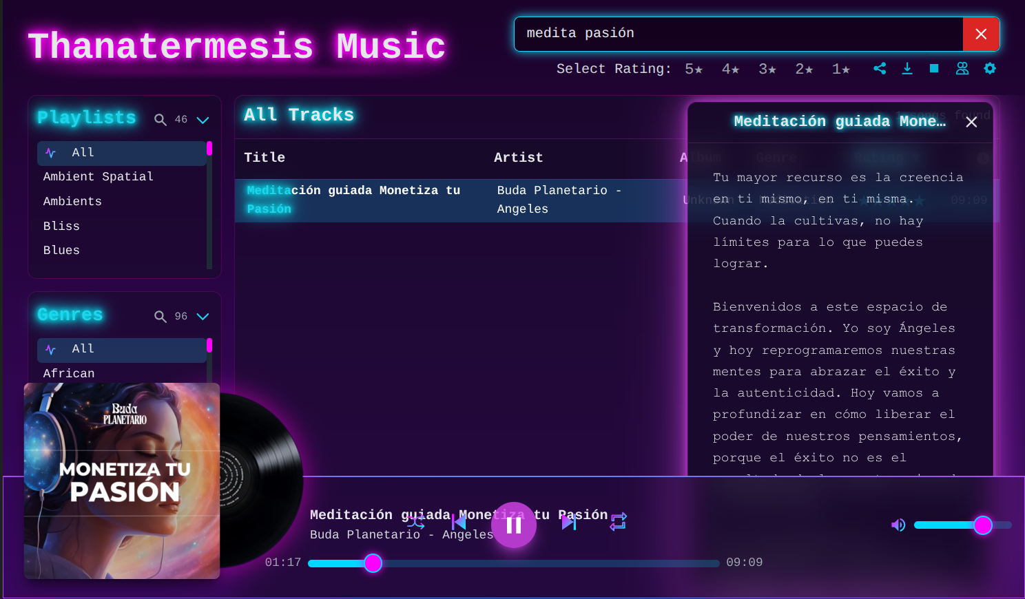 Synthwave Player server-provided synchronized lyrics