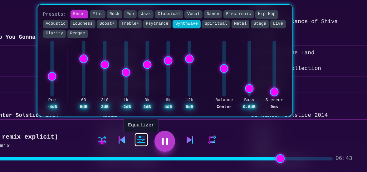Synthwave Player professional 10-band equalizer