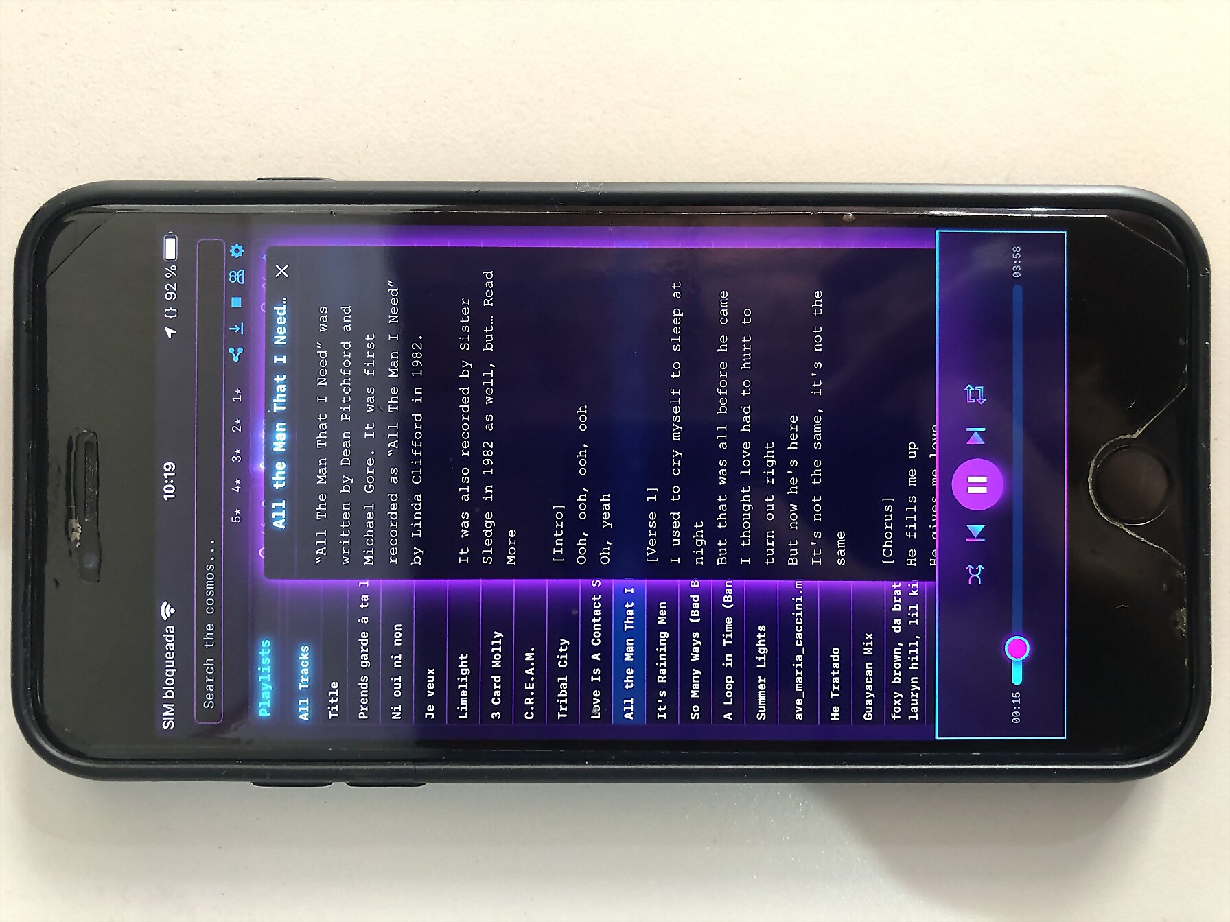 Synthwave Player mobile interface - now playing screen