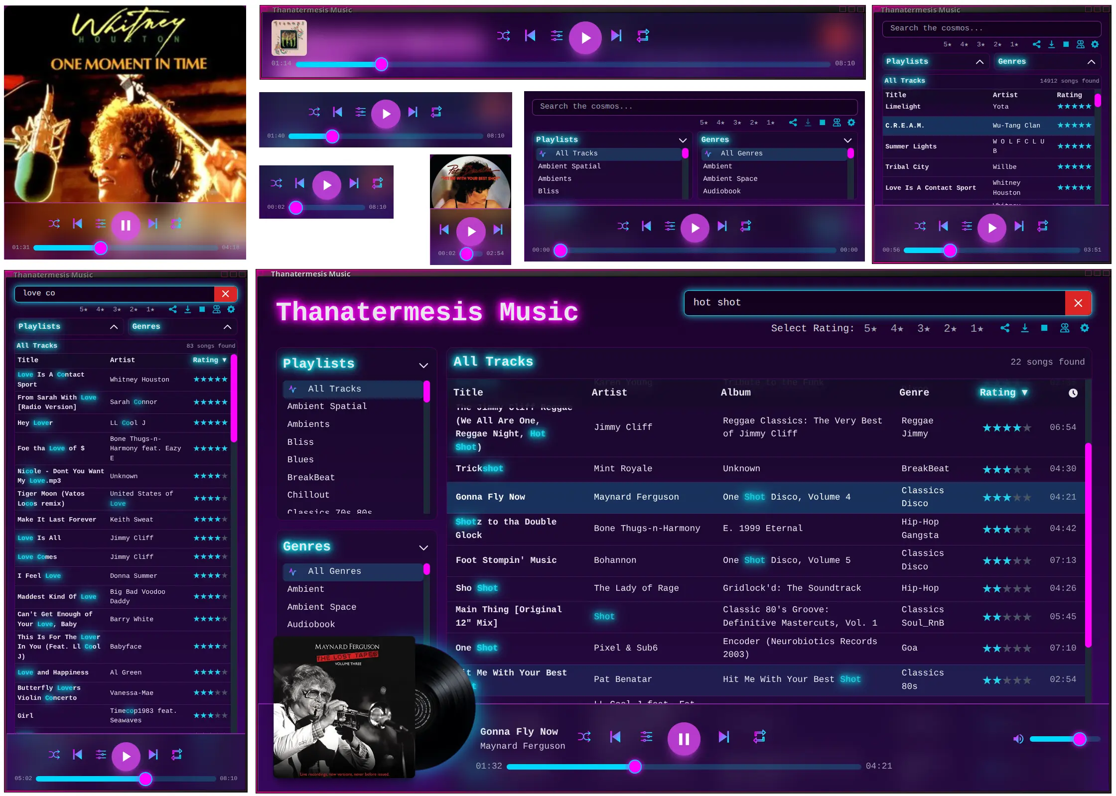 Synthwave Player multiple interface themes showcase