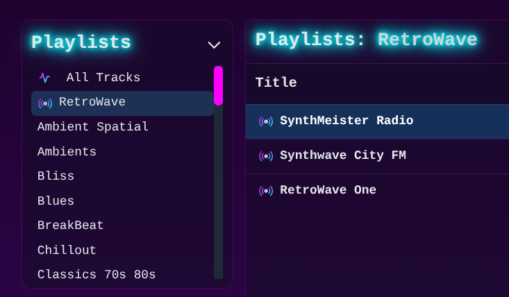Synthwave Player internet radio station support