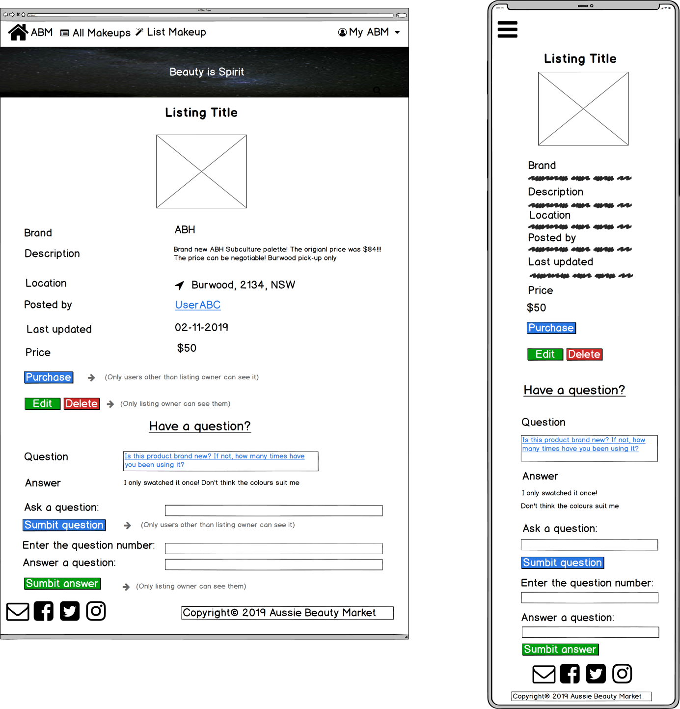 Marketplace - Wireframes