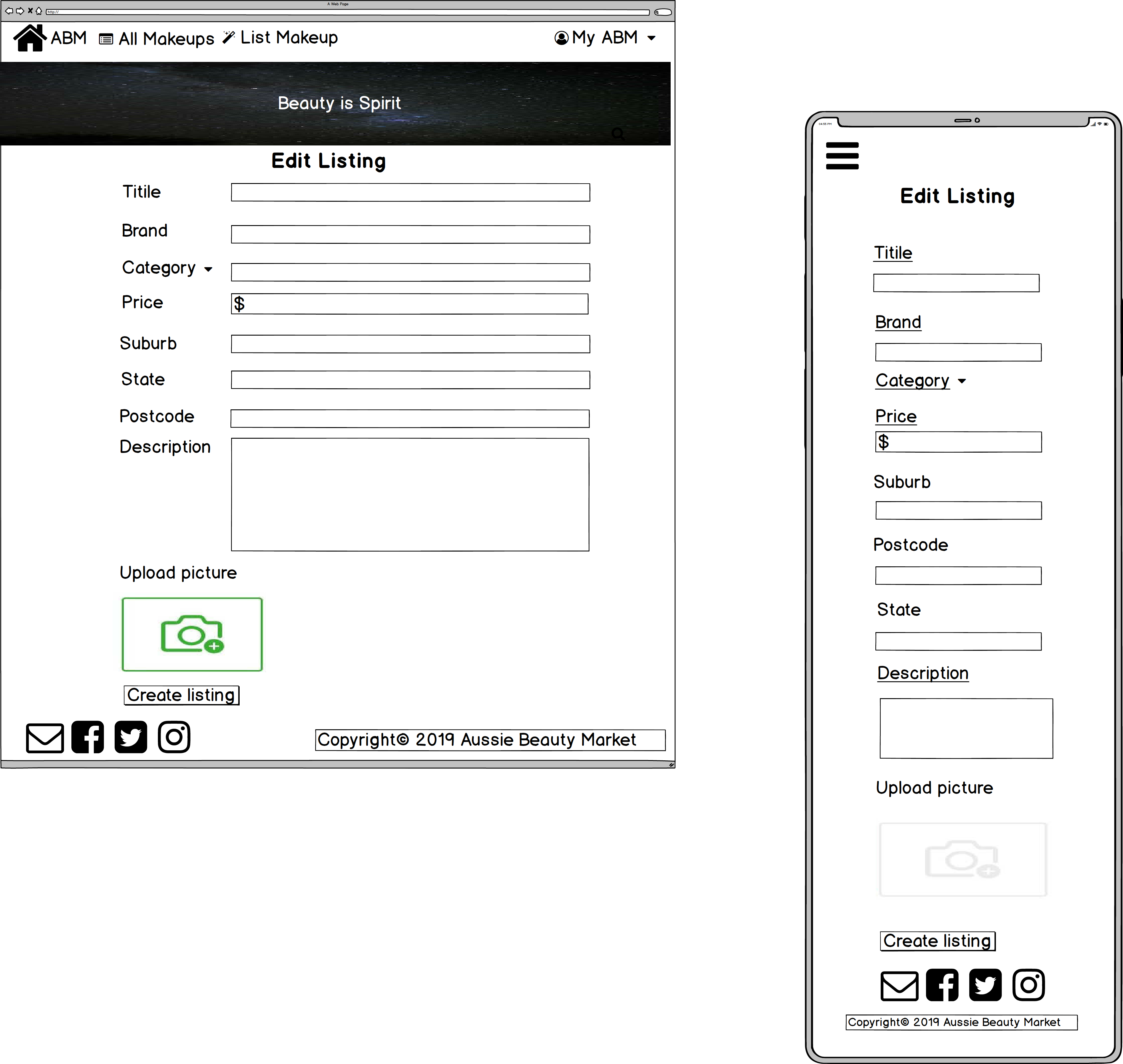 Marketplace - Wireframes