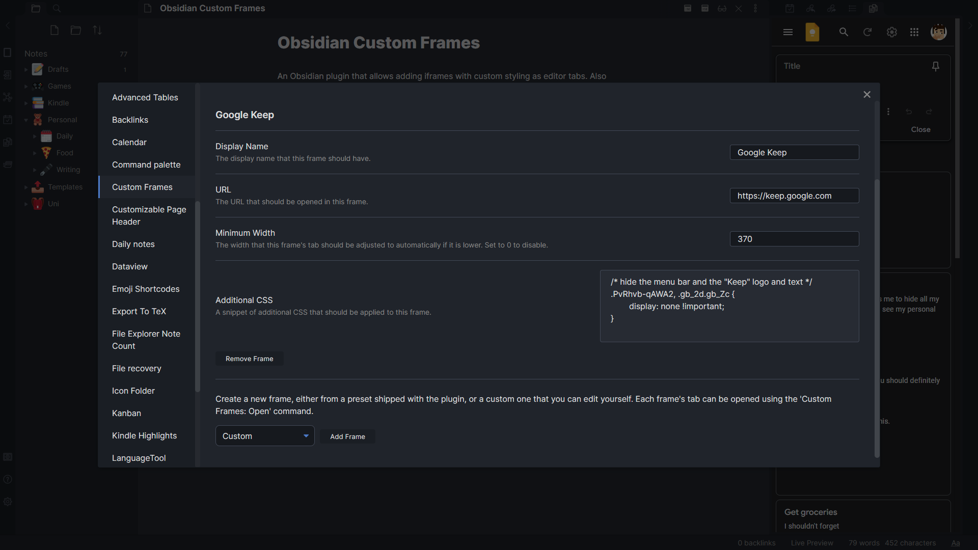 A screenshot of the plugin's settings