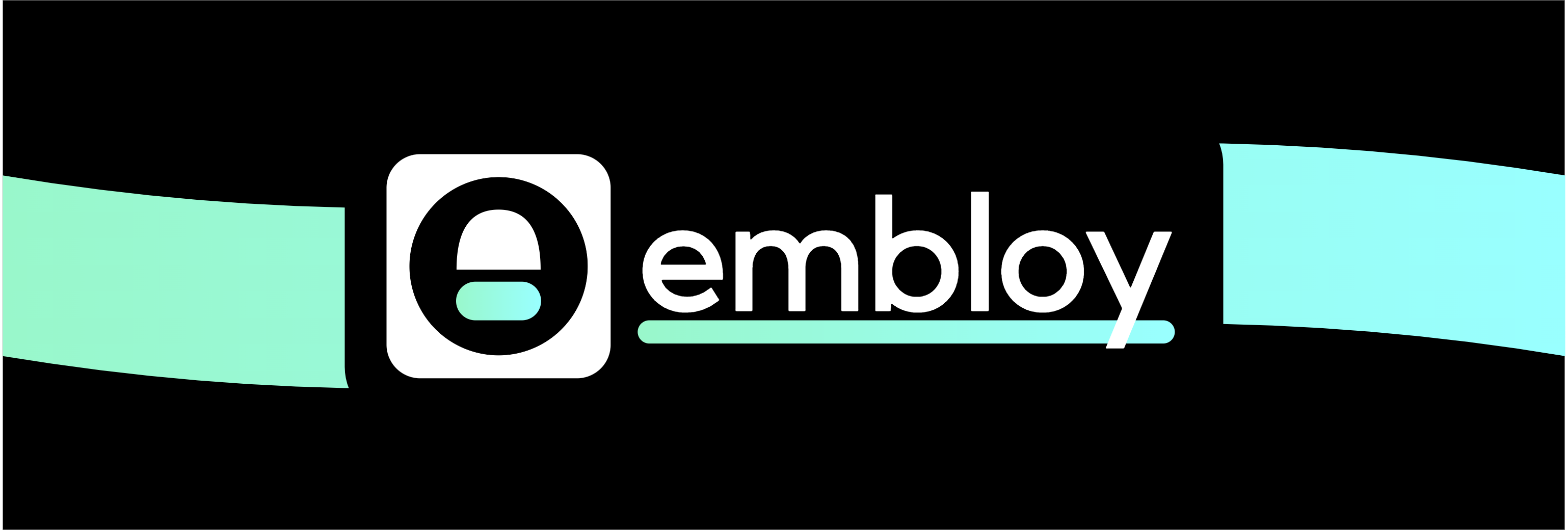 Colorful Embloy logo in front of a textured horizontal banner