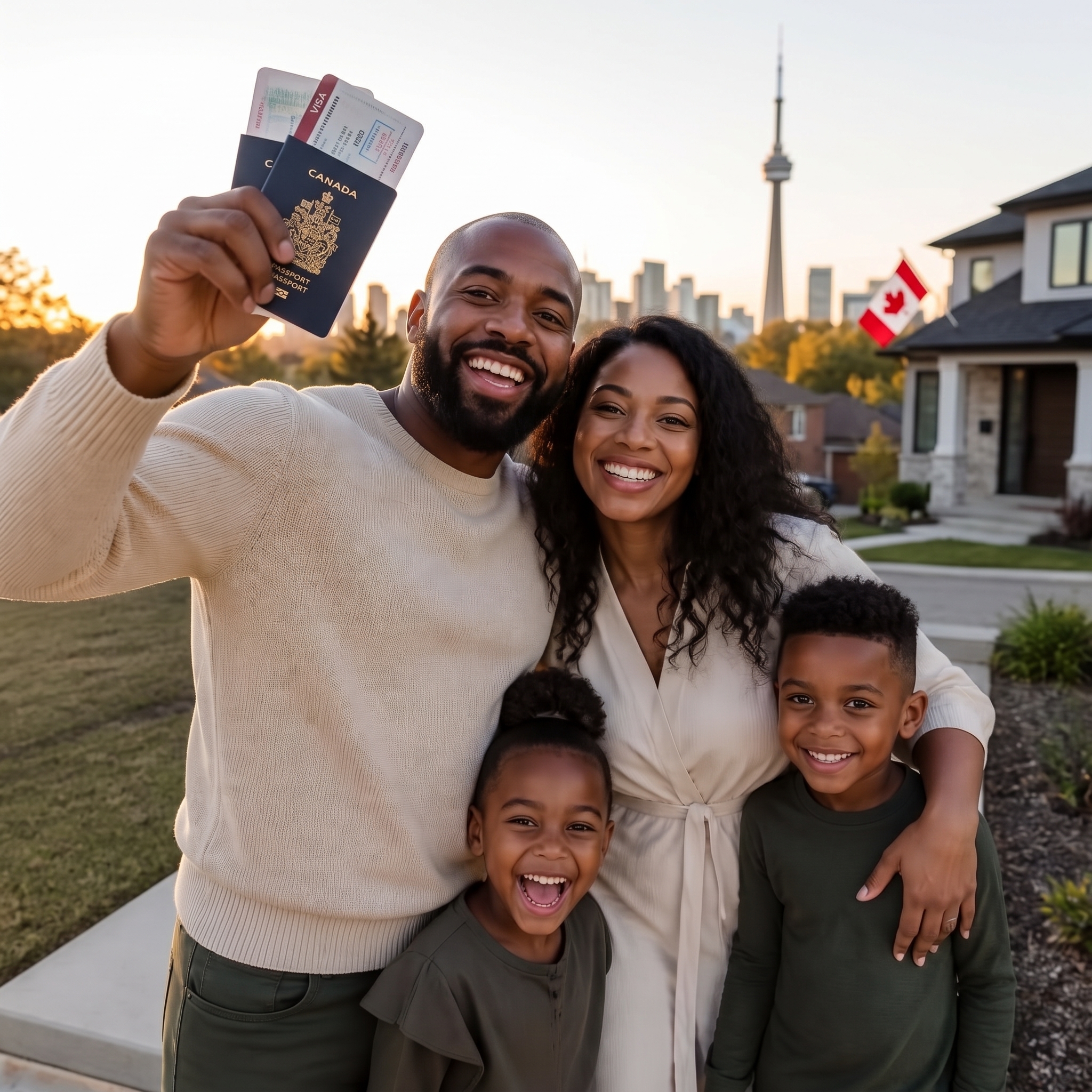 Family celebrating their approved Canada visa