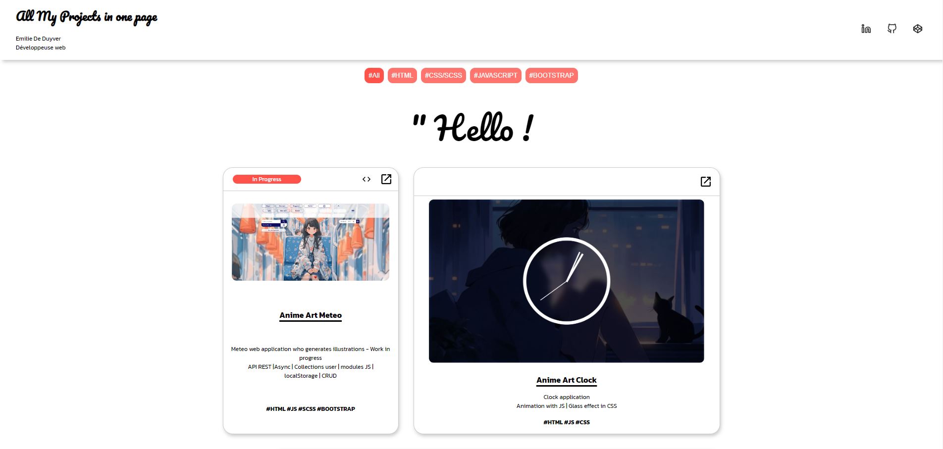 Emilie De Duyver - Web Developer - All my projects in one page