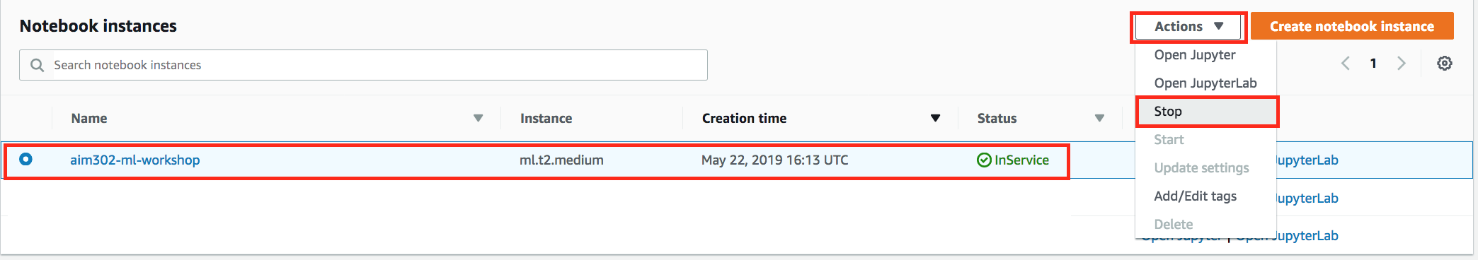 Stop Notebook Instance