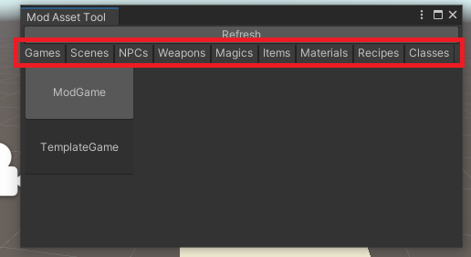 Mod Asset Tool categories