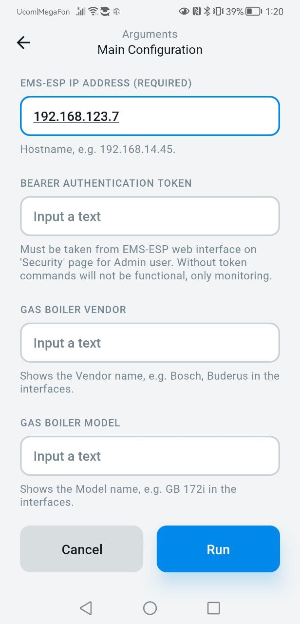 EMS-ESP main settings