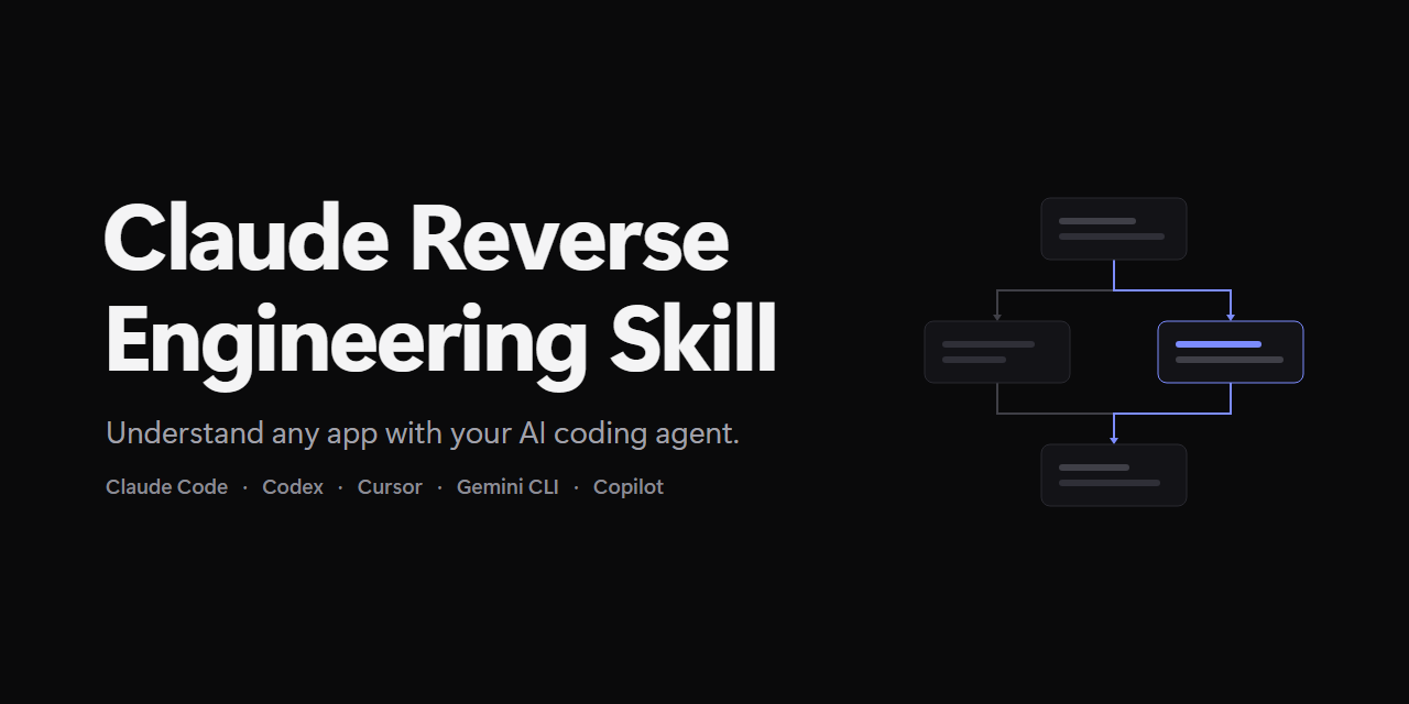 Claude Reverse Engineering Skill: understand any app with your AI coding agent. Works with Claude Code, Codex, Cursor, Gemini CLI and GitHub Copilot.