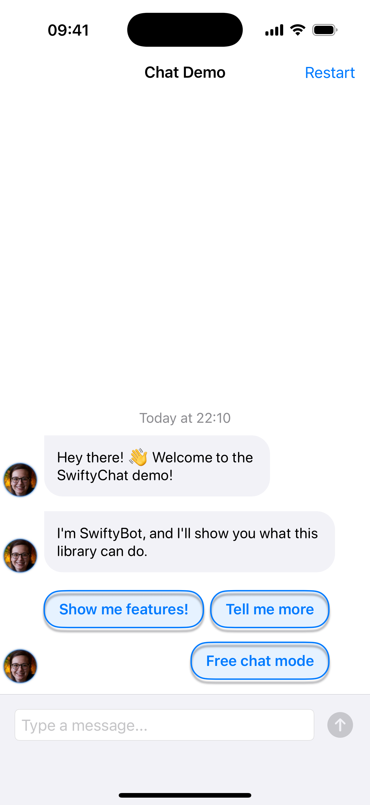 Chatbot demo with quick replies