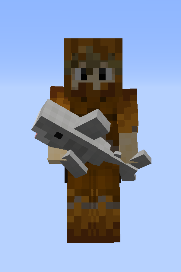 Preview of a player holding a gray toy shark