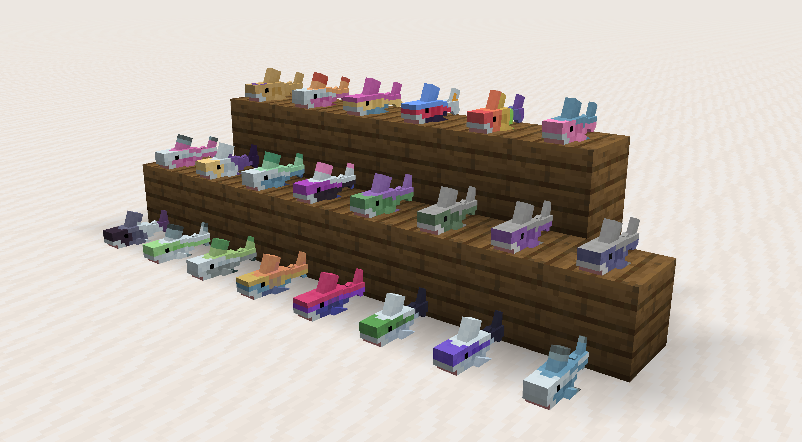 Preview of all pride sharks placed on ground