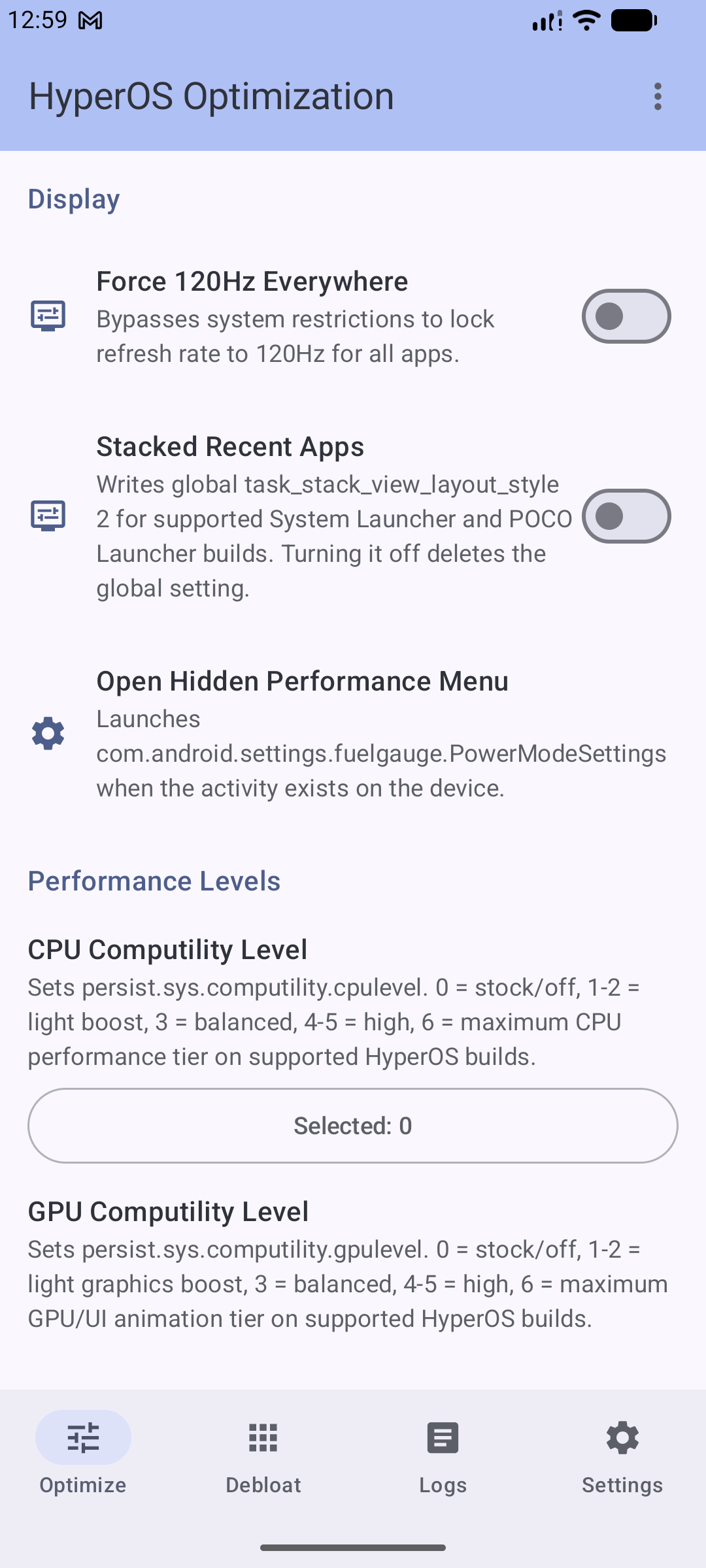 HyperOS optimization screen