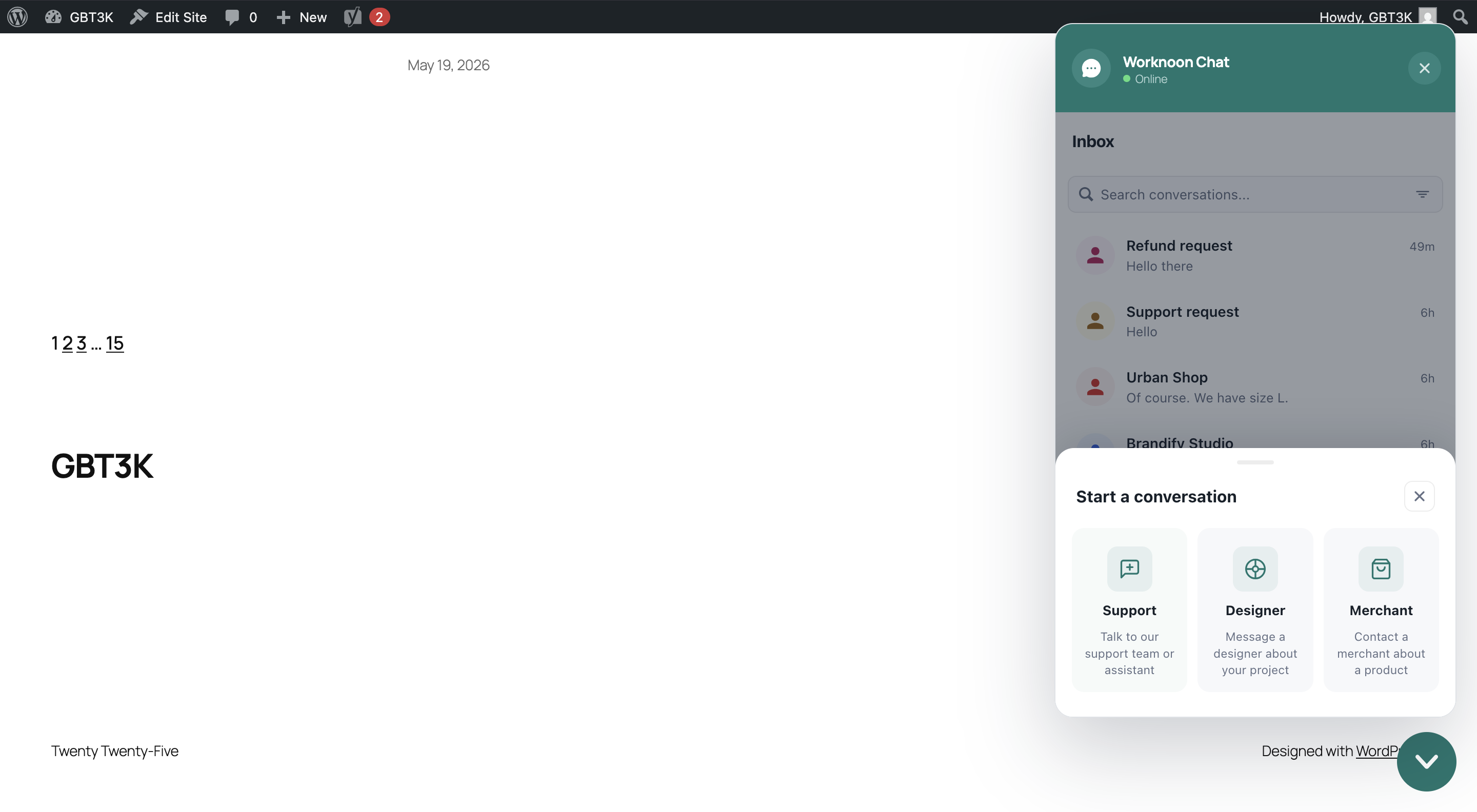 Worknoon WordPress widget conversation