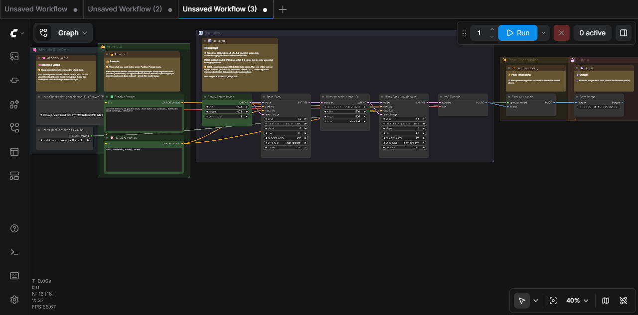 A draftsman-organized workflow in the ComfyUI editor