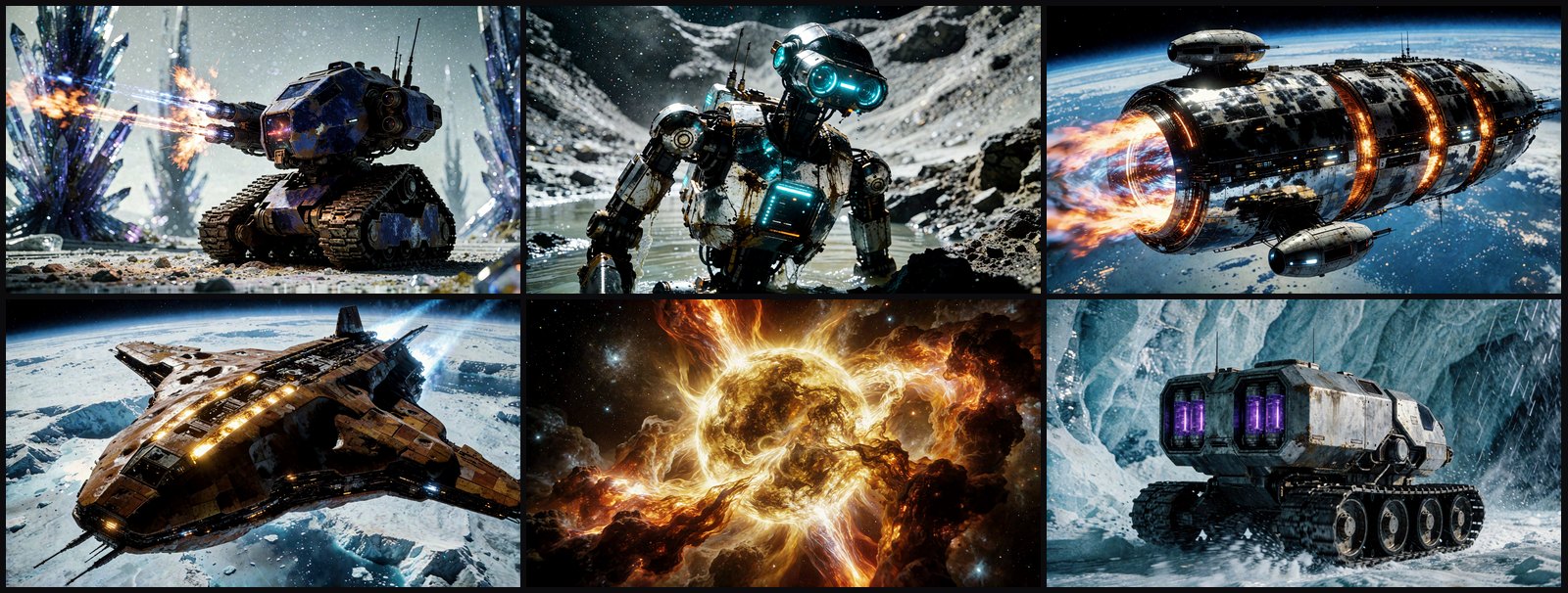 Machines, ships and worlds generated by SceneWeaver