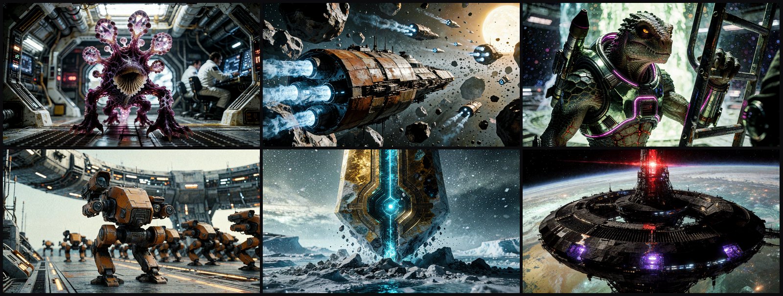 Six scenes generated by SceneWeaver