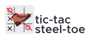 The logo of the tic-tac-steel-toe project: a boot stomping the winning stroke on a tic-tac-toe board.