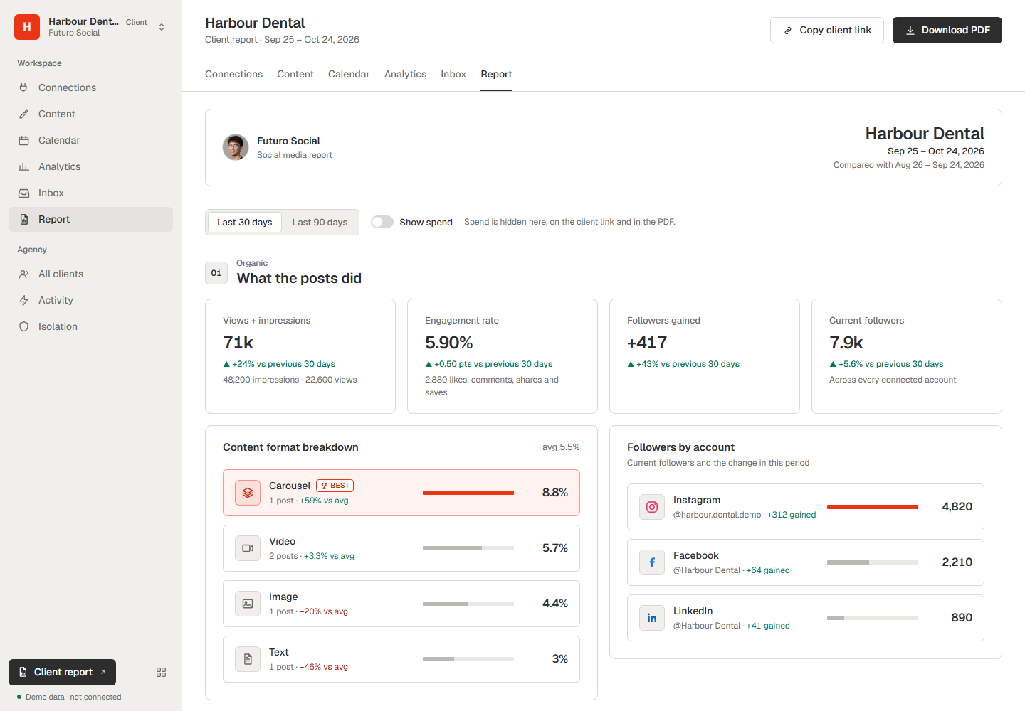 The client report, on demo data