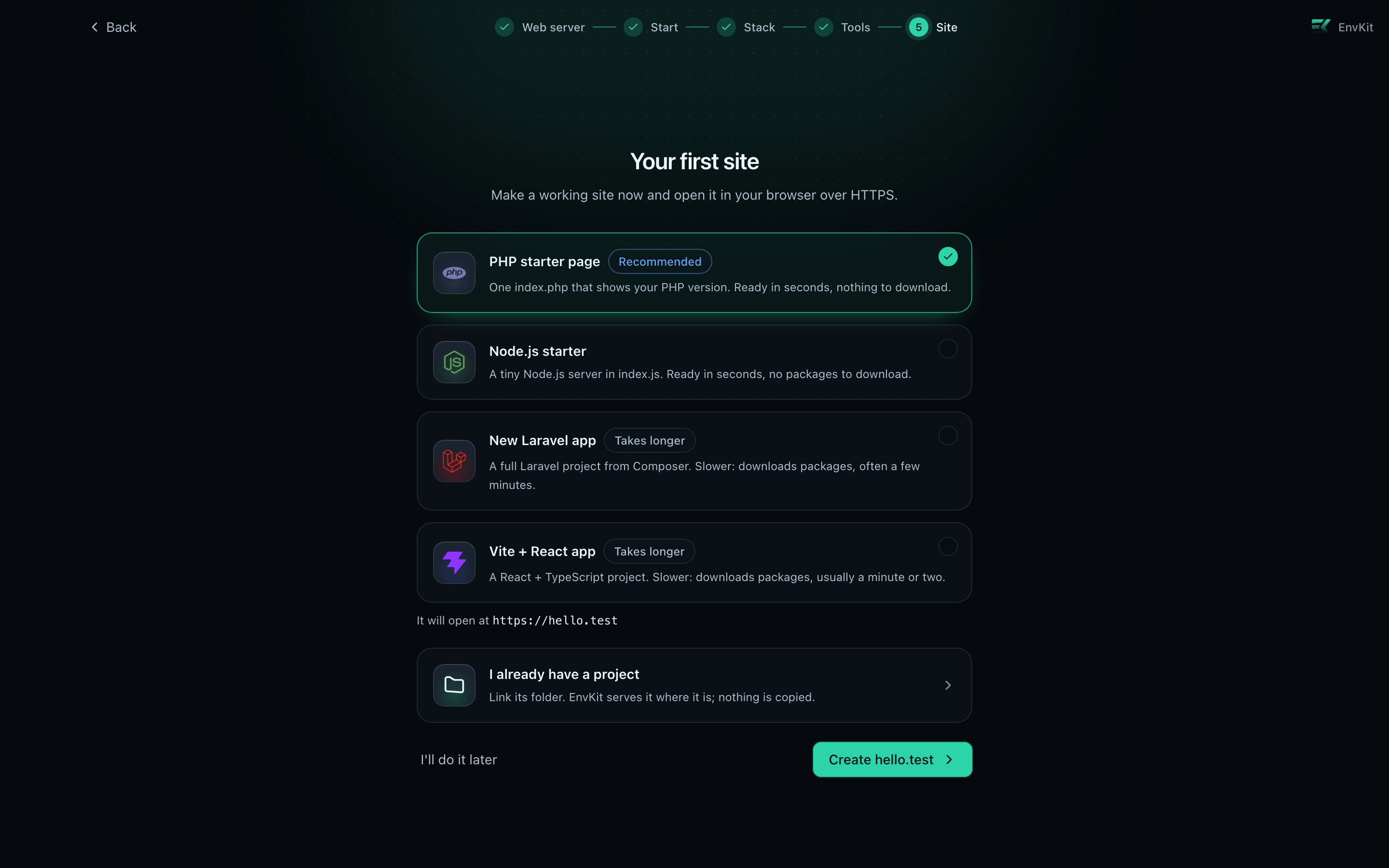 First run: your first site