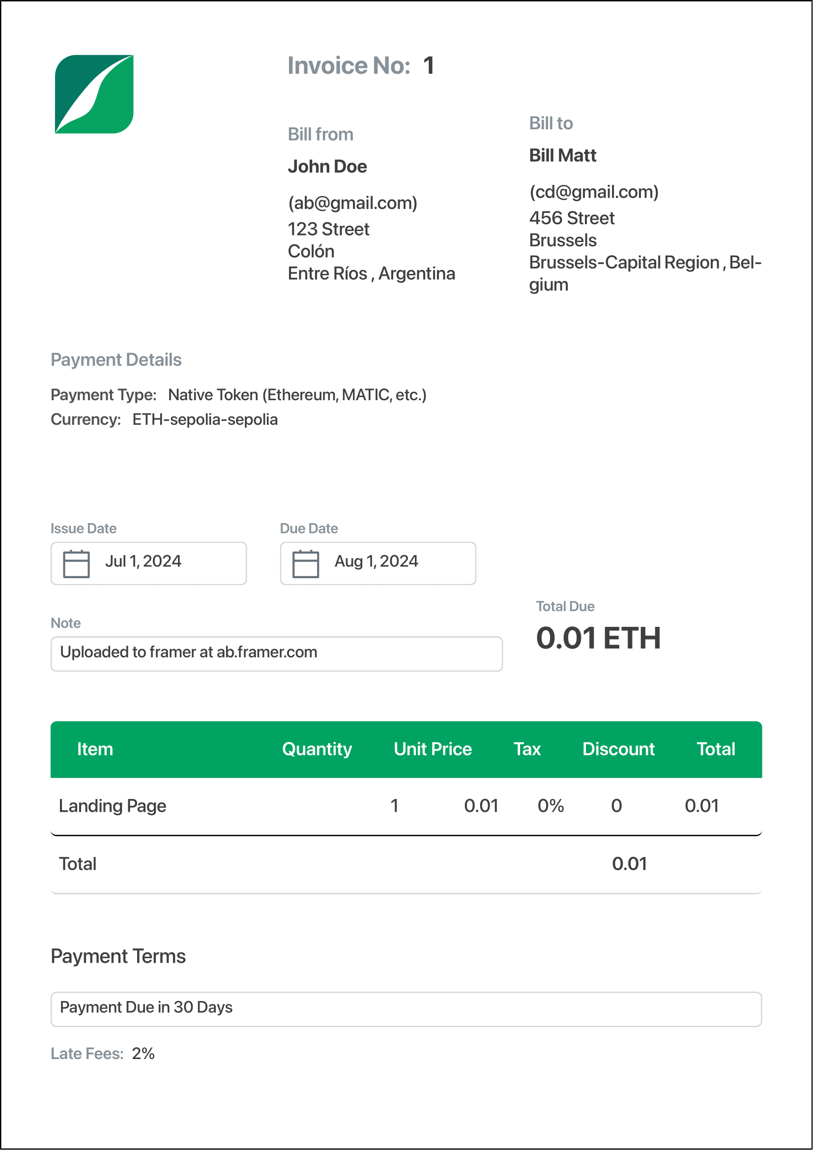 Invoice PDF Example