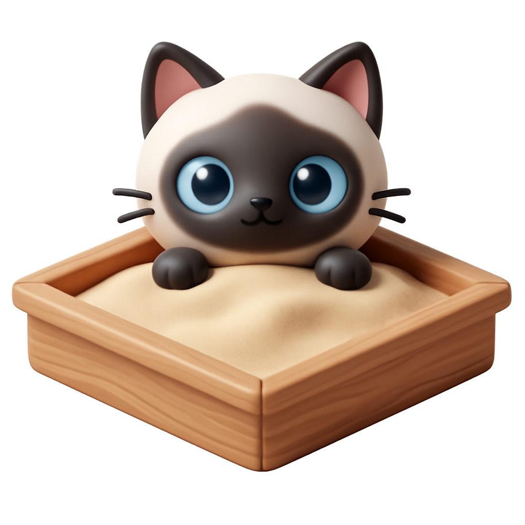 Ephemeral Sandbox mascot: a Siamese cat in a sandbox