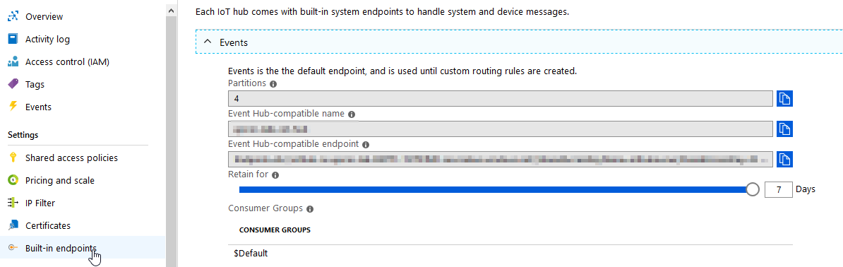 EventHub Settings