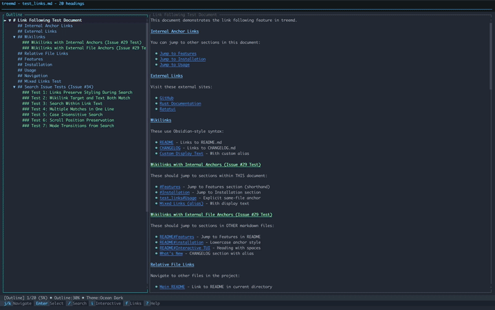 treemd screenshot showing dual-pane interface