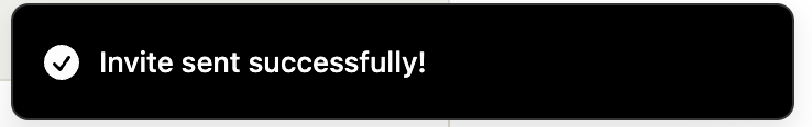Confirmation notification banner stating Invite sent successfully!