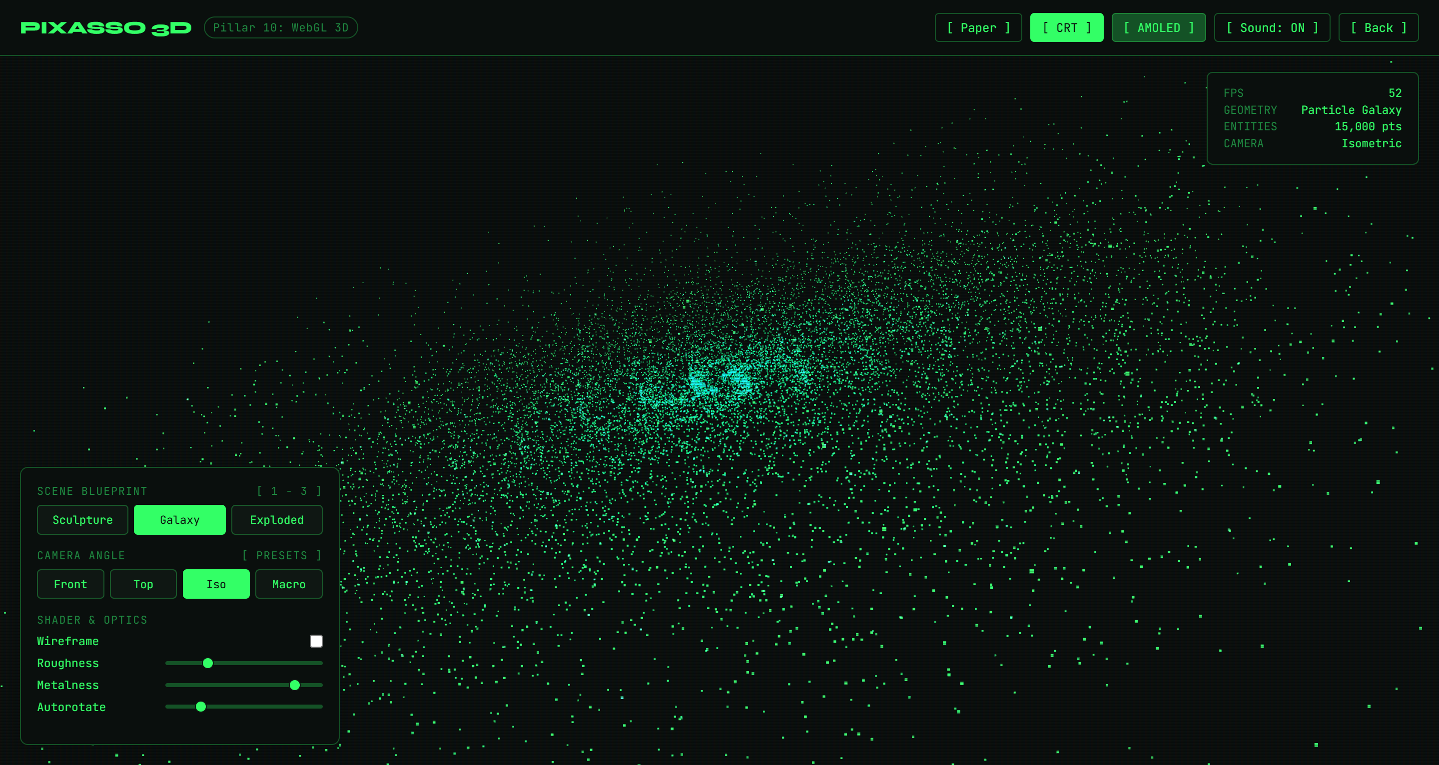 Pixasso 3D Gravitational Particle Galaxy