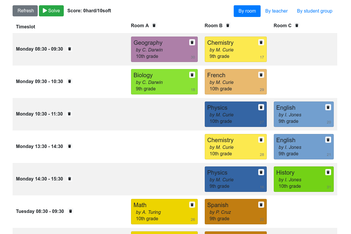 quarkus school timetabling screenshot