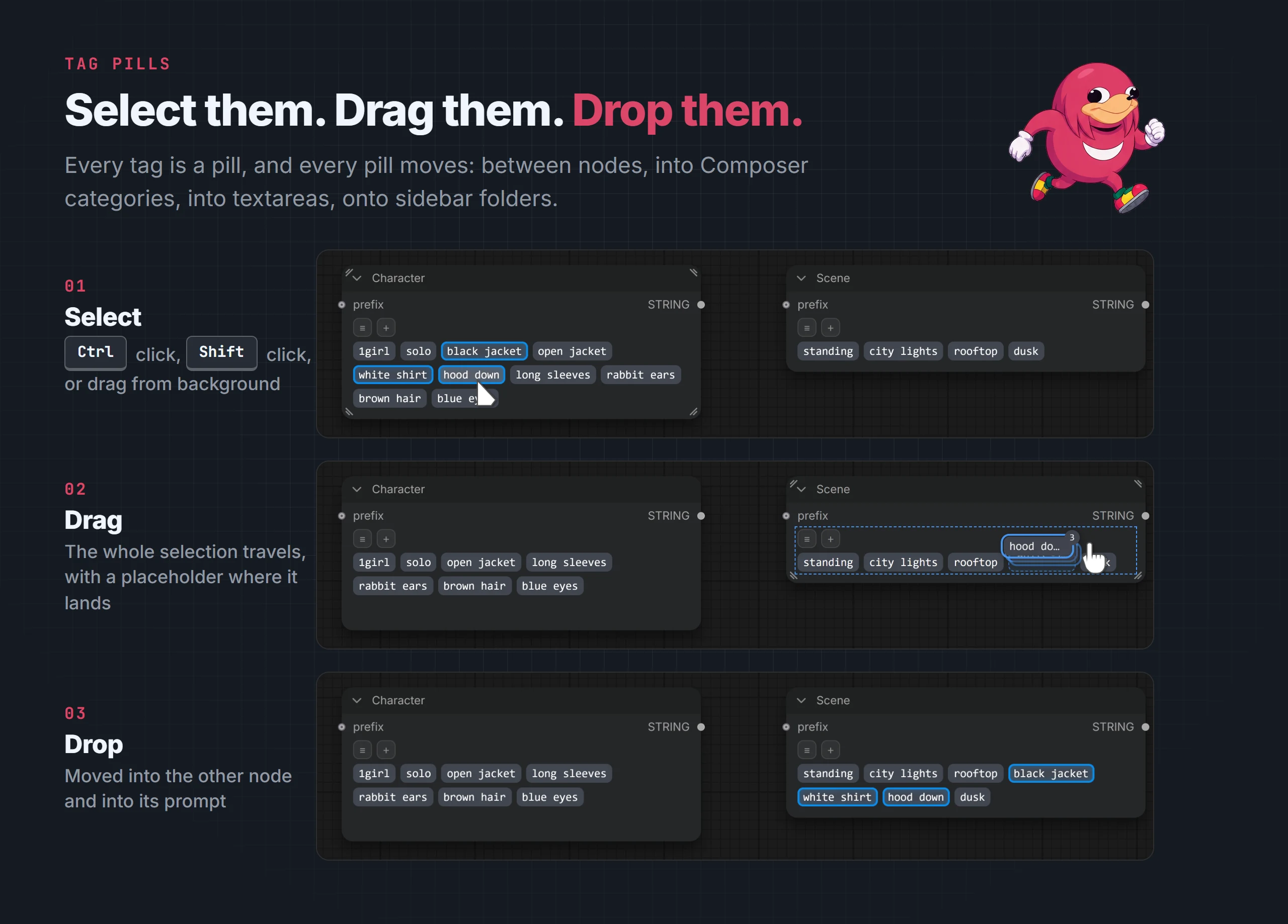 Select, drag, drop