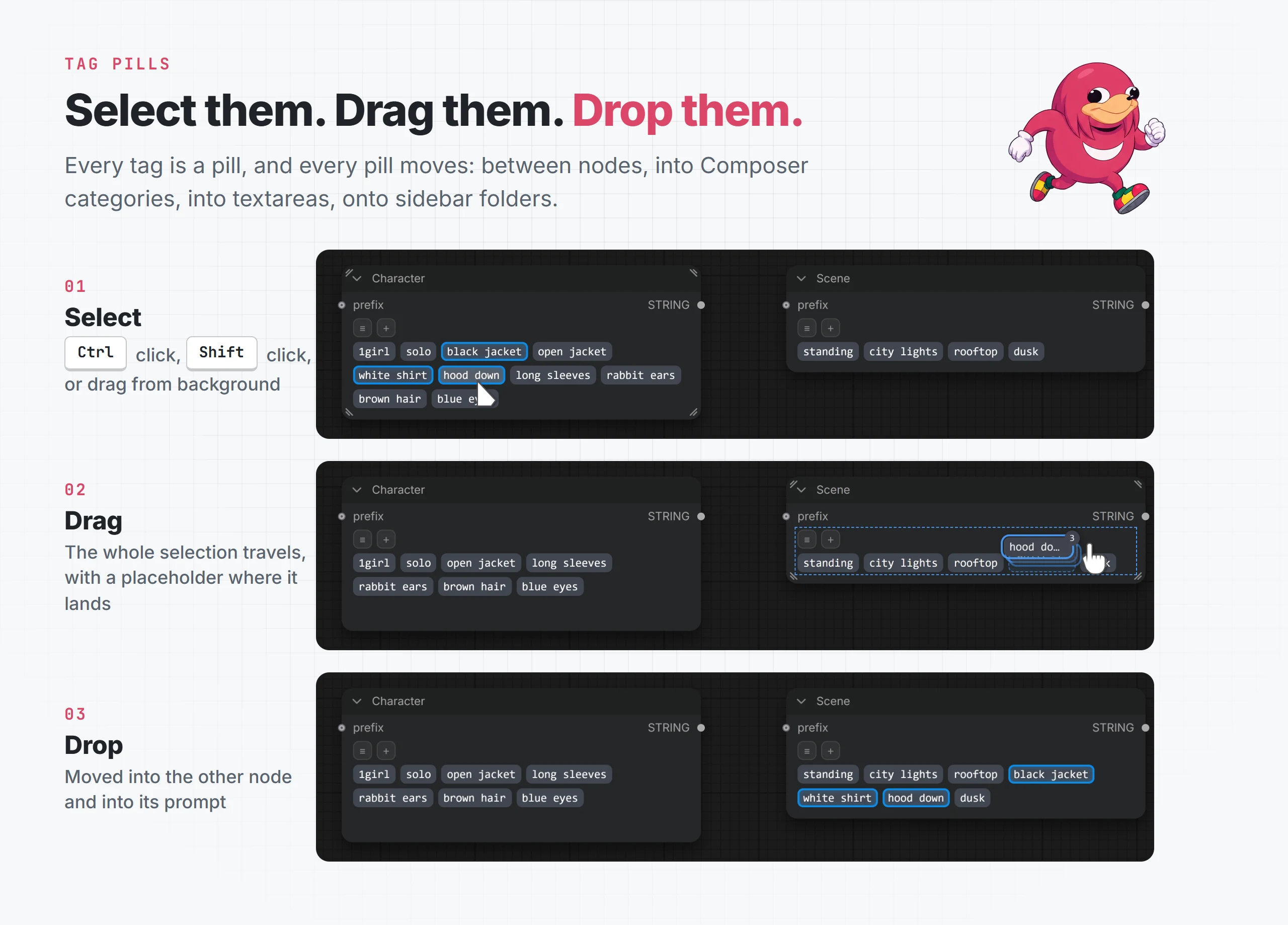 Select, drag, drop