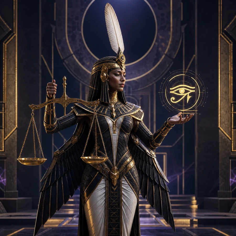 Human cyber-Egyptian interpretation of Ma'at weighing independent evidence as Oracle