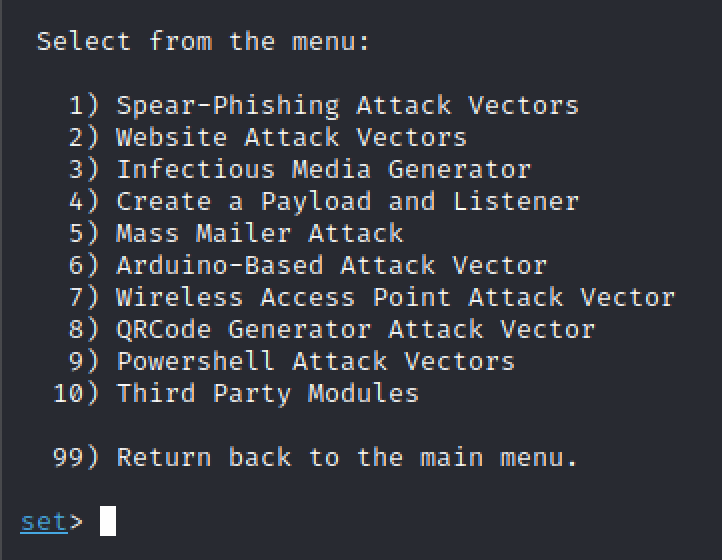 Menu principal SET