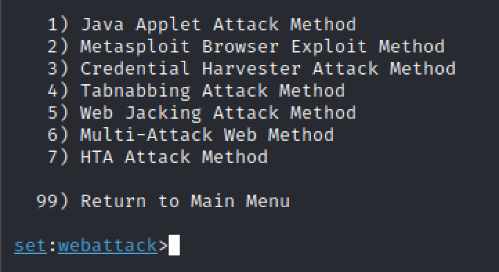 Menu principal SET